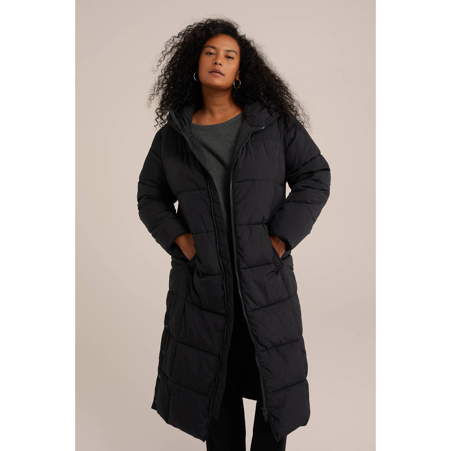 WE Fashion Curve gewatteerde winterjas zwart