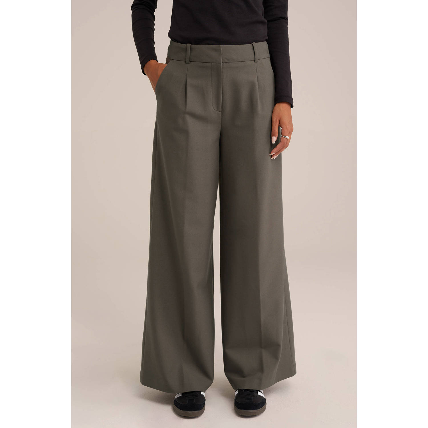 WE Fashion high waist wide leg pantalon kaki