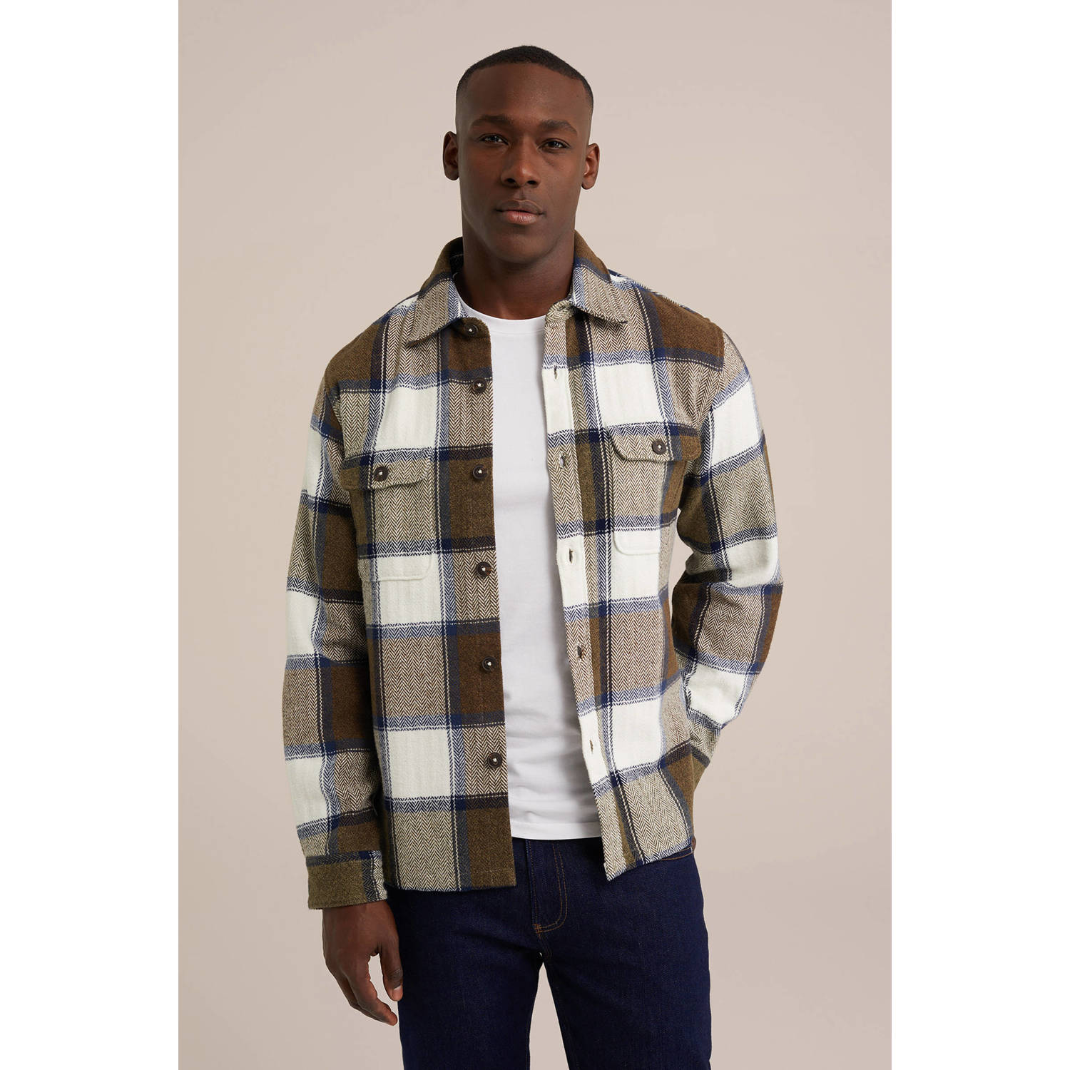 WE Fashion geruit overshirt heavy army