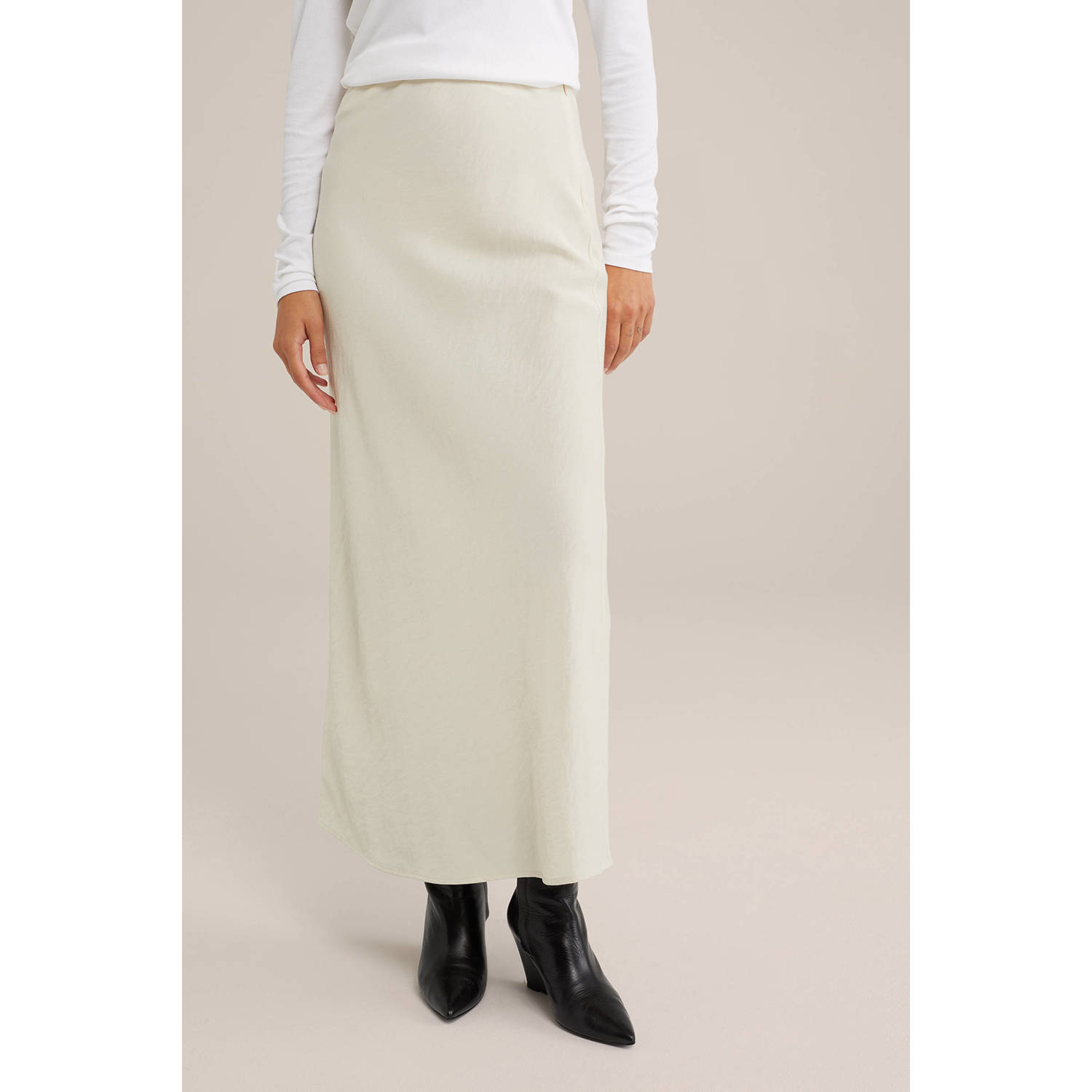 WE Fashion WE STUDIO satijn maxi rok ecru