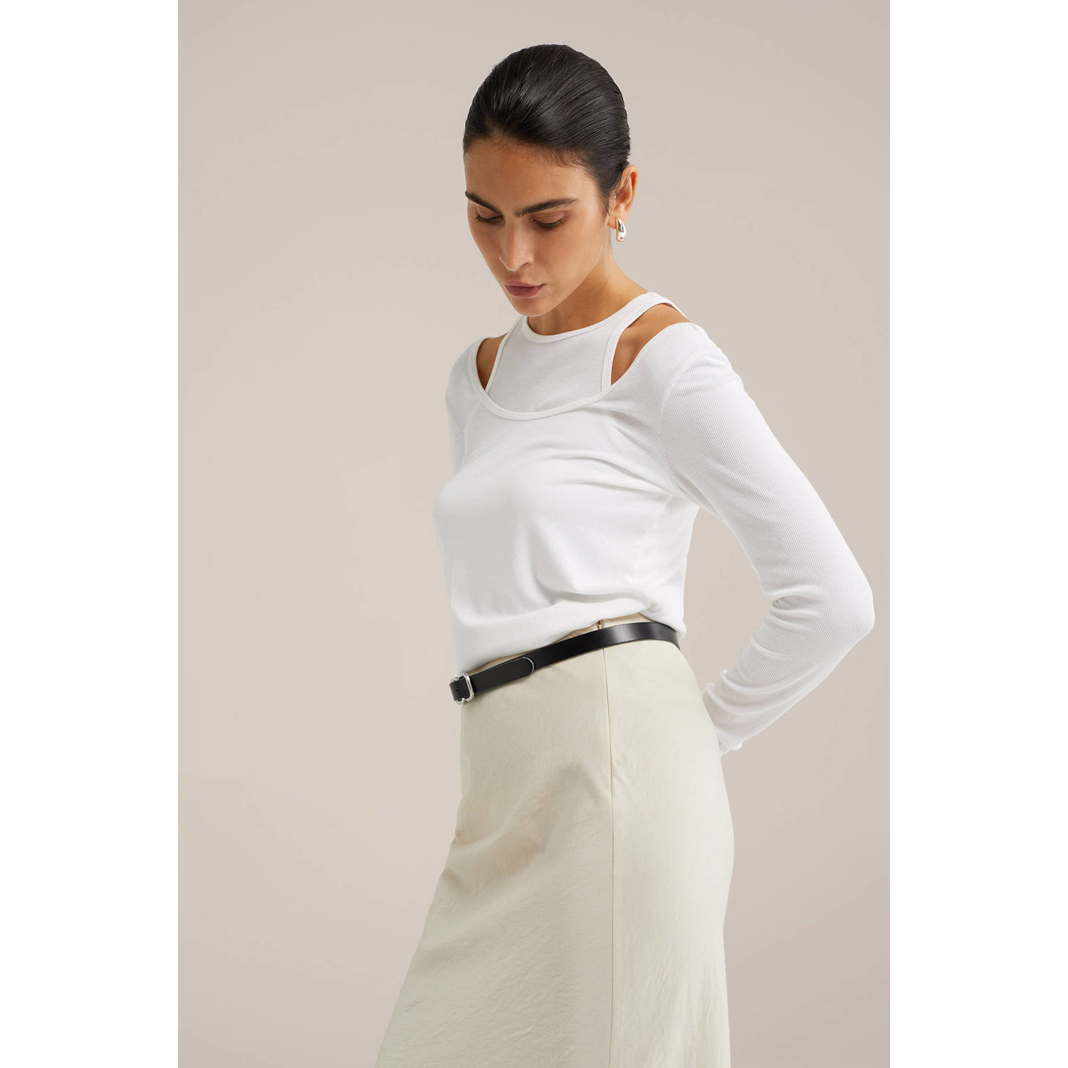 WE Fashion WE STUDIO satijn maxi rok ecru