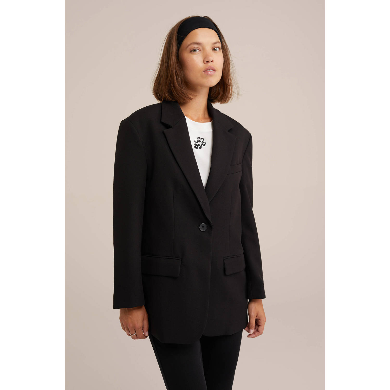 WE Fashion rechtvallende blazer zwart