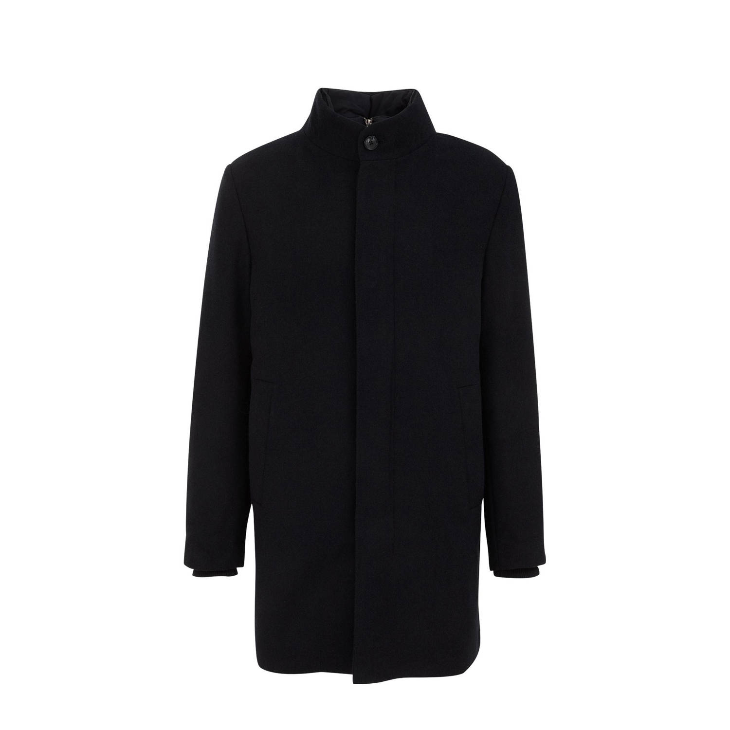 WE Fashion trenchcoat met wol donkerblauw