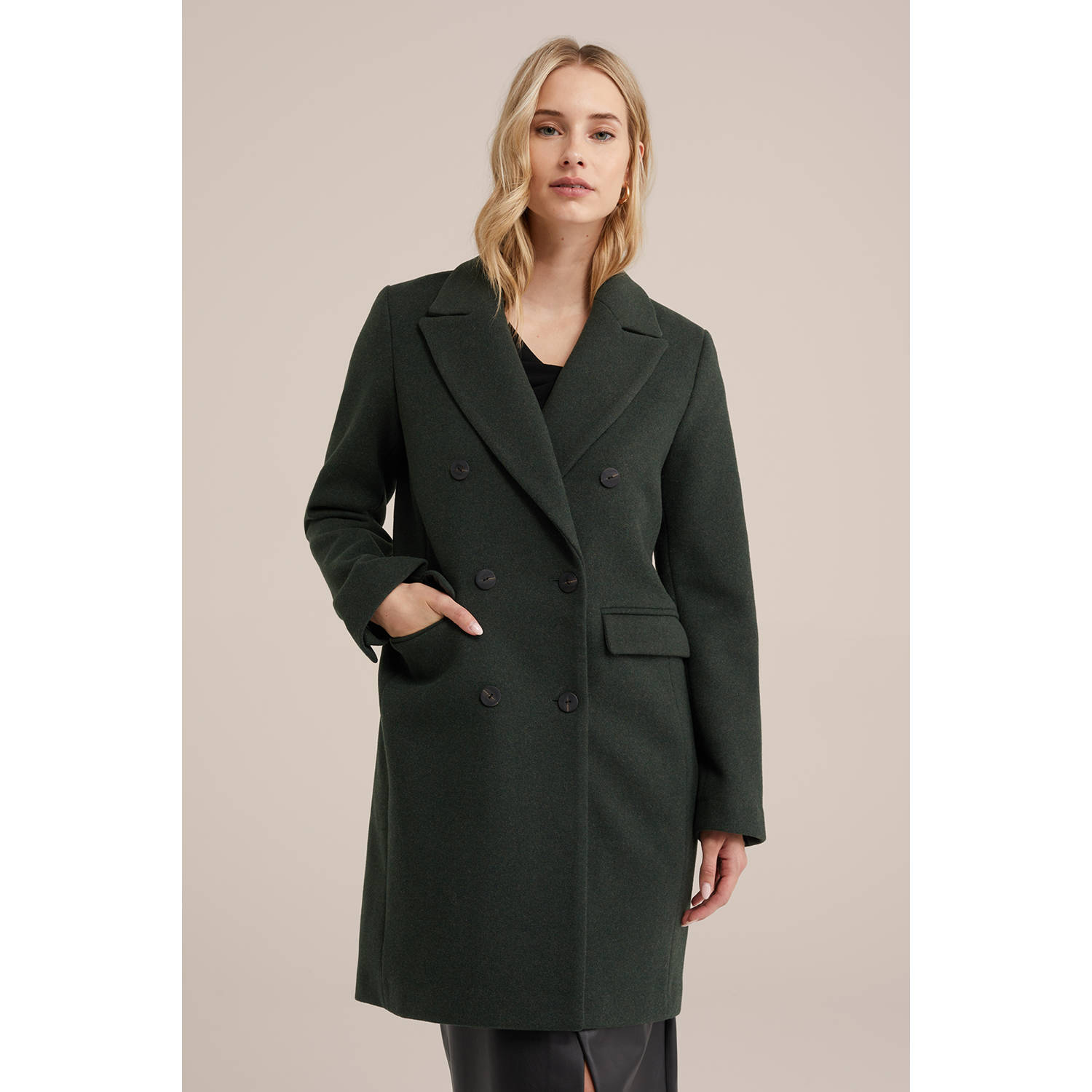 WE Fashion jas met wol donkergroen