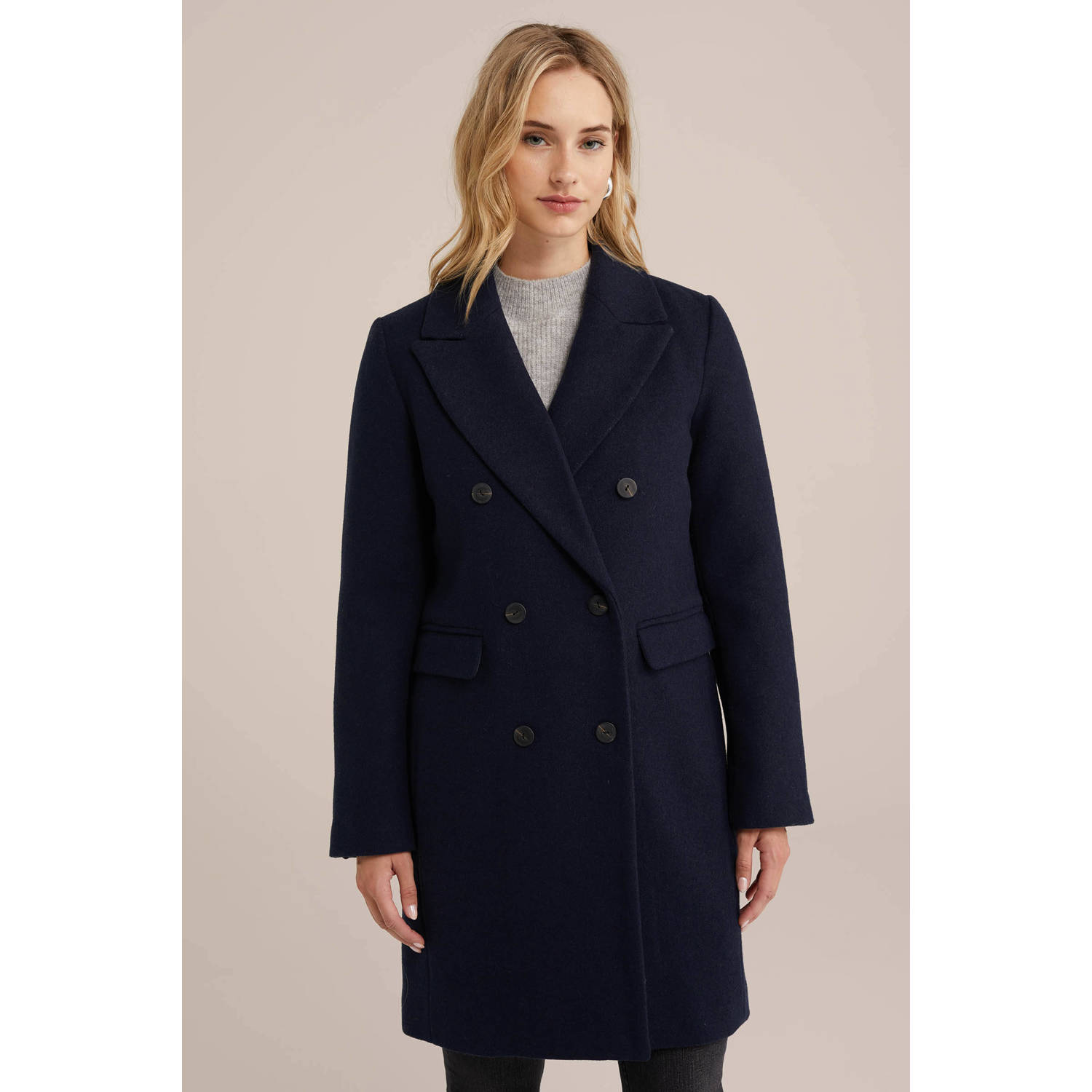 WE Fashion jas met wol donkerblauw