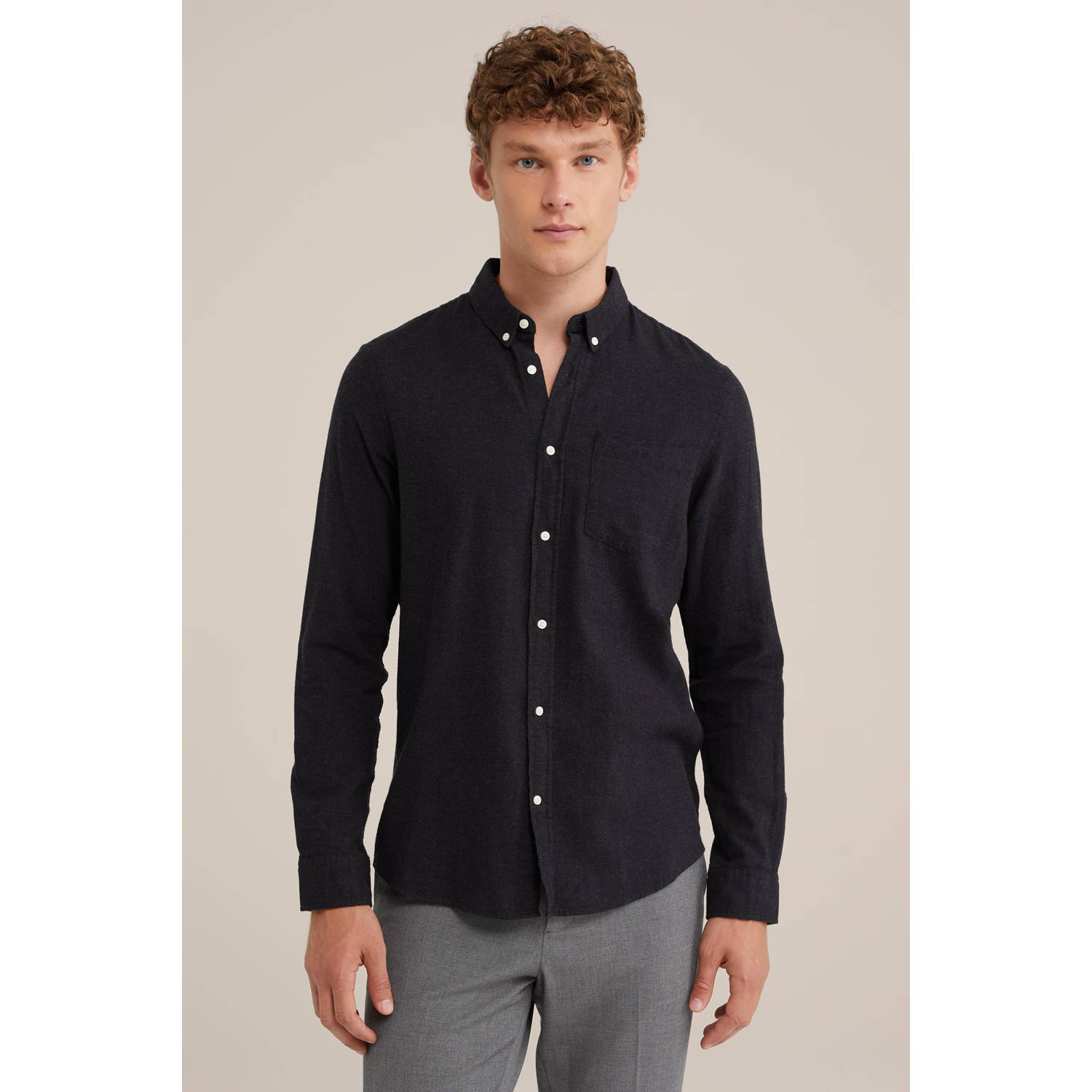WE Fashion flanellen overhemd black uni