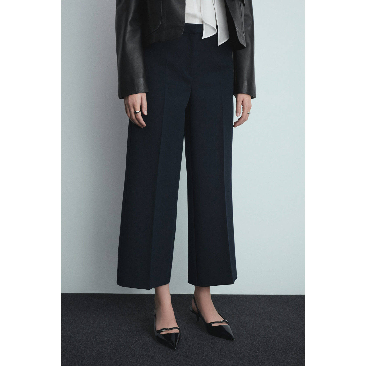 Mango cropped loose fit pantalon marine