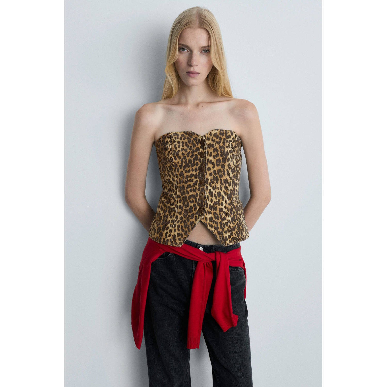 Mango top met panterprint bruin