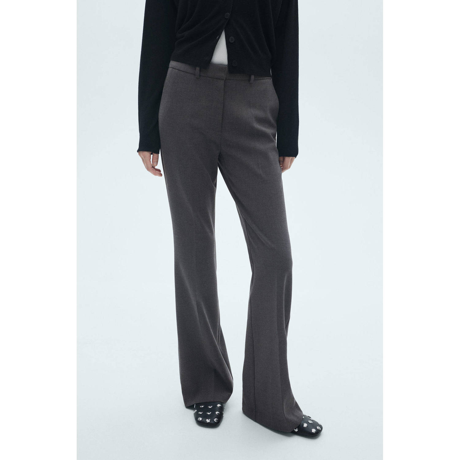 Mango flared fit pantalon grijs