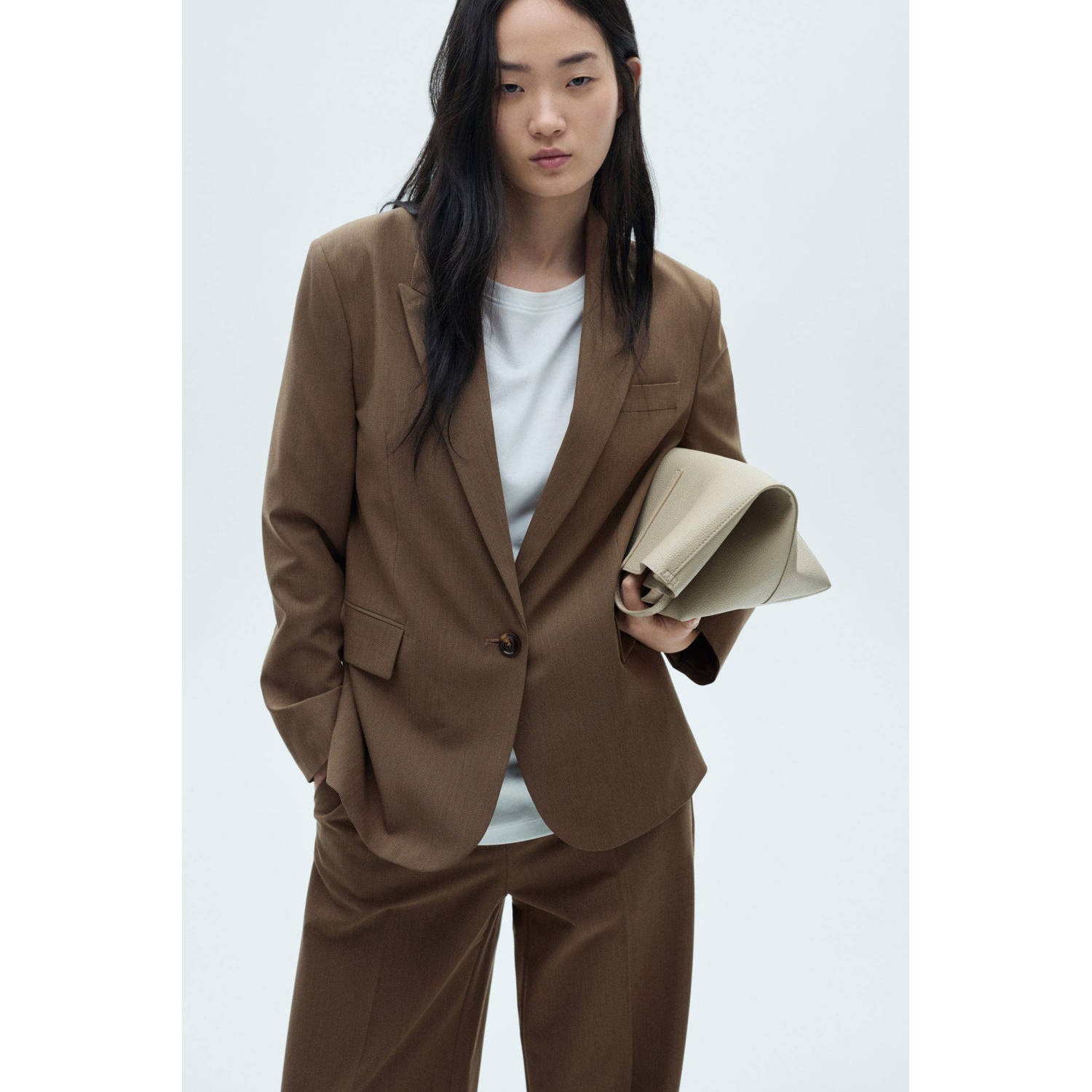 Mango rechtvallende blazer met pied-de-poule bruin