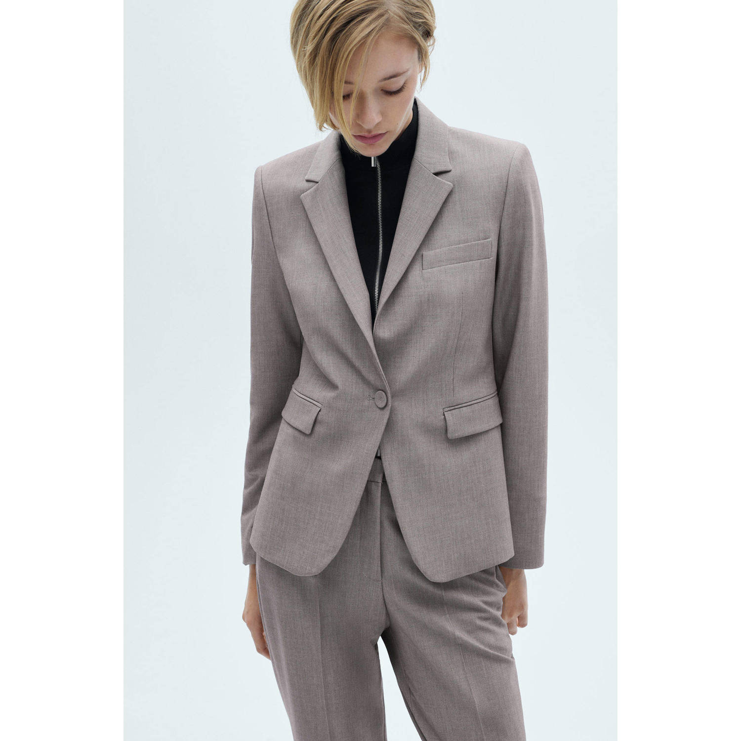 Mango rechtvallende blazer grijsbruin