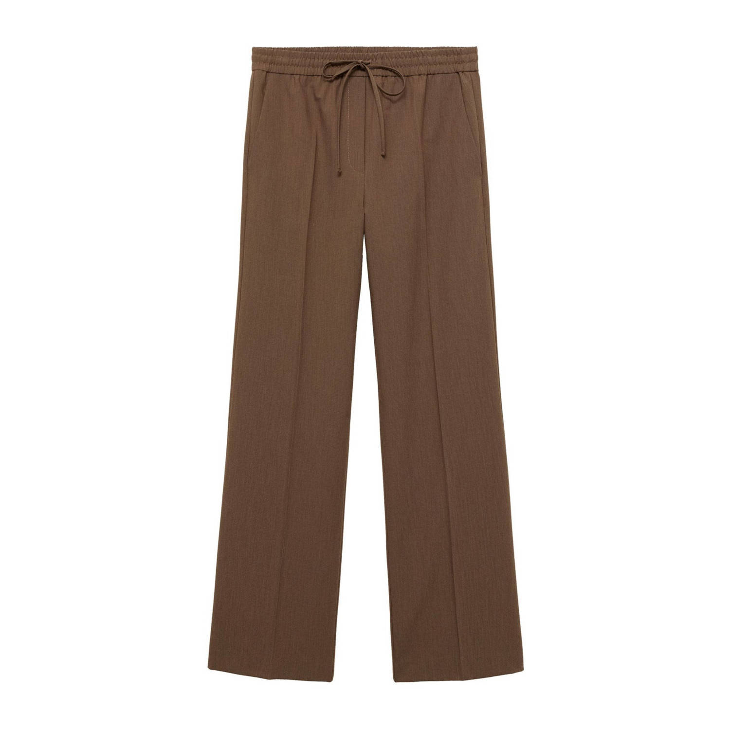 Mango wide leg pantalon met pied-de-poule bruin