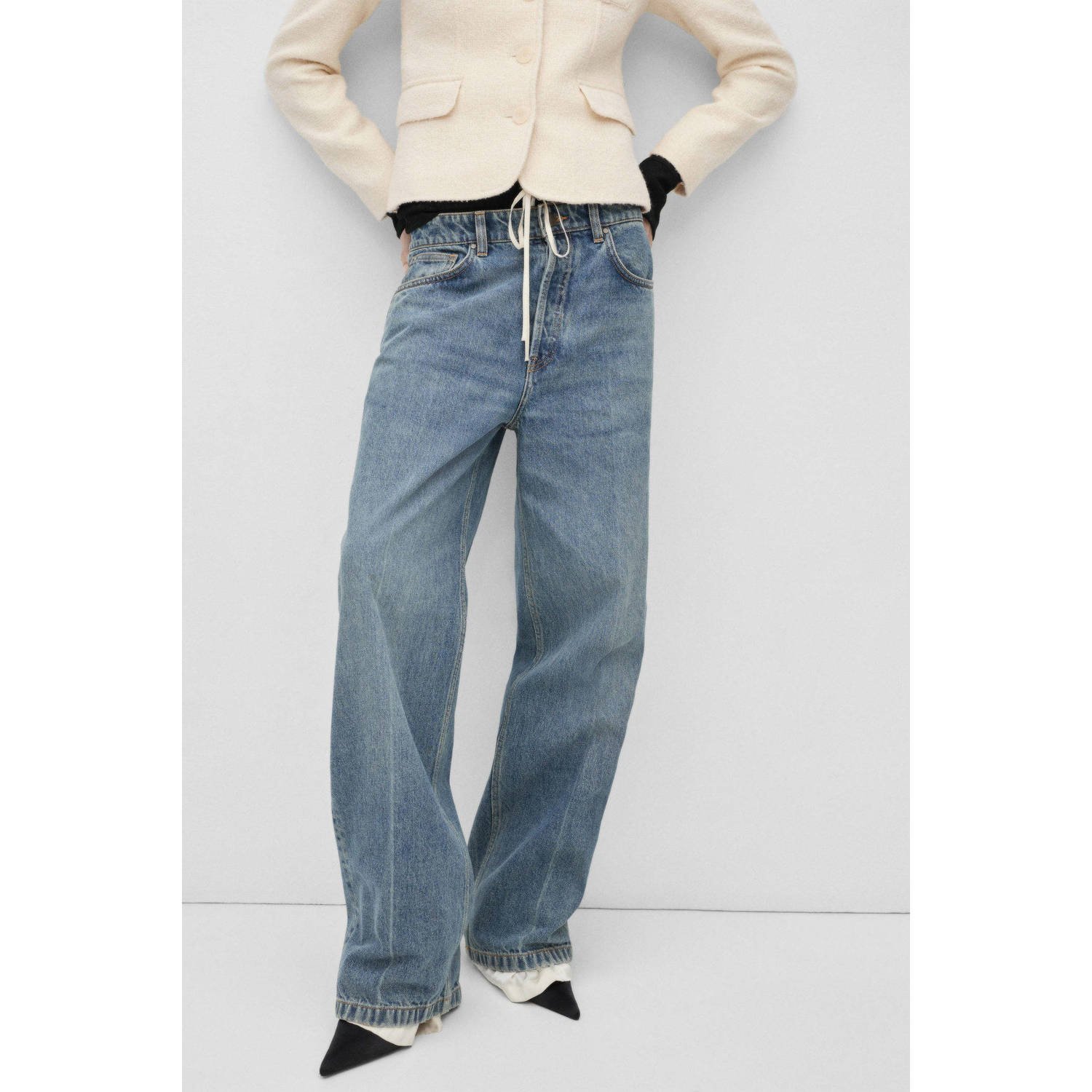 Mango low waist loose jeans medium blue denim