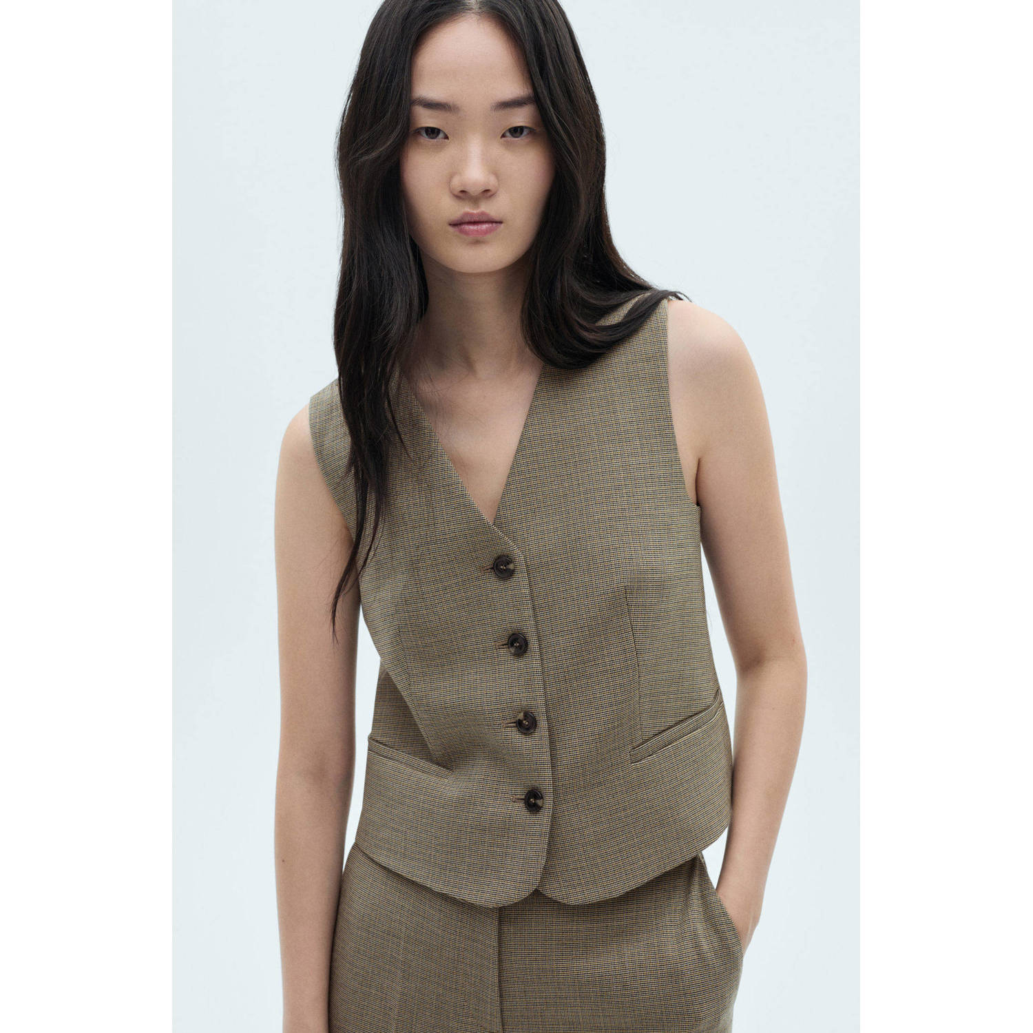 Mango geruit gilet beige kaki