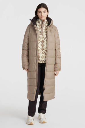 lange gewatteerde winterjas beige