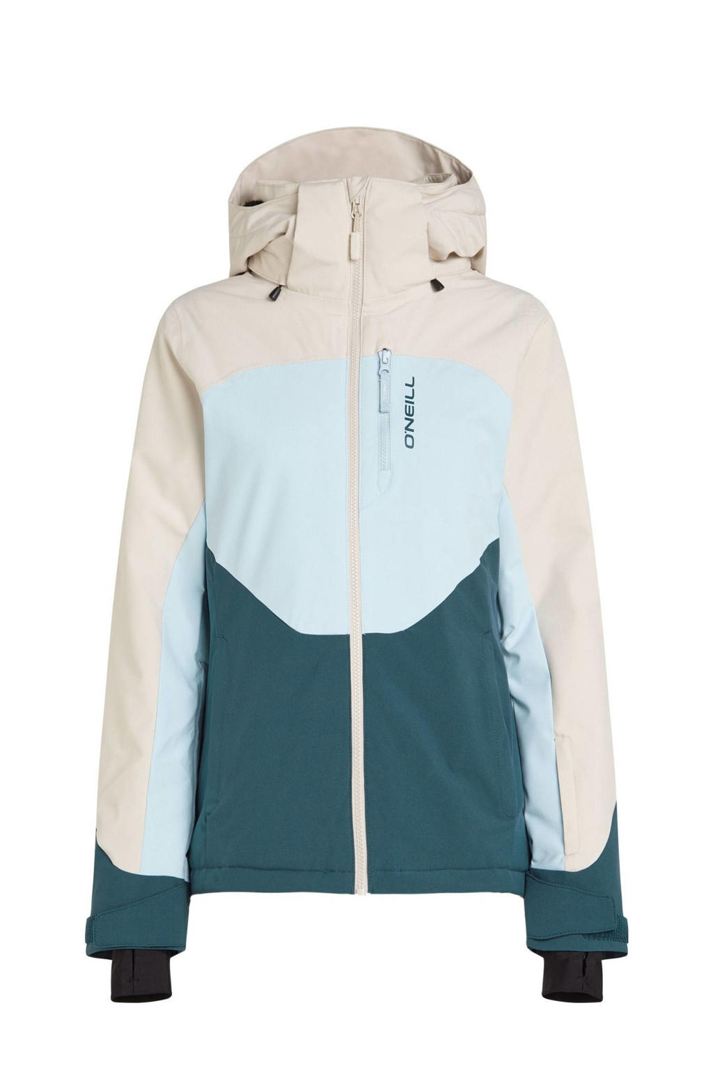 Beige dames O'Neill ski-jack CARBONITE van polyester met effen, capuchon en ritssluiting