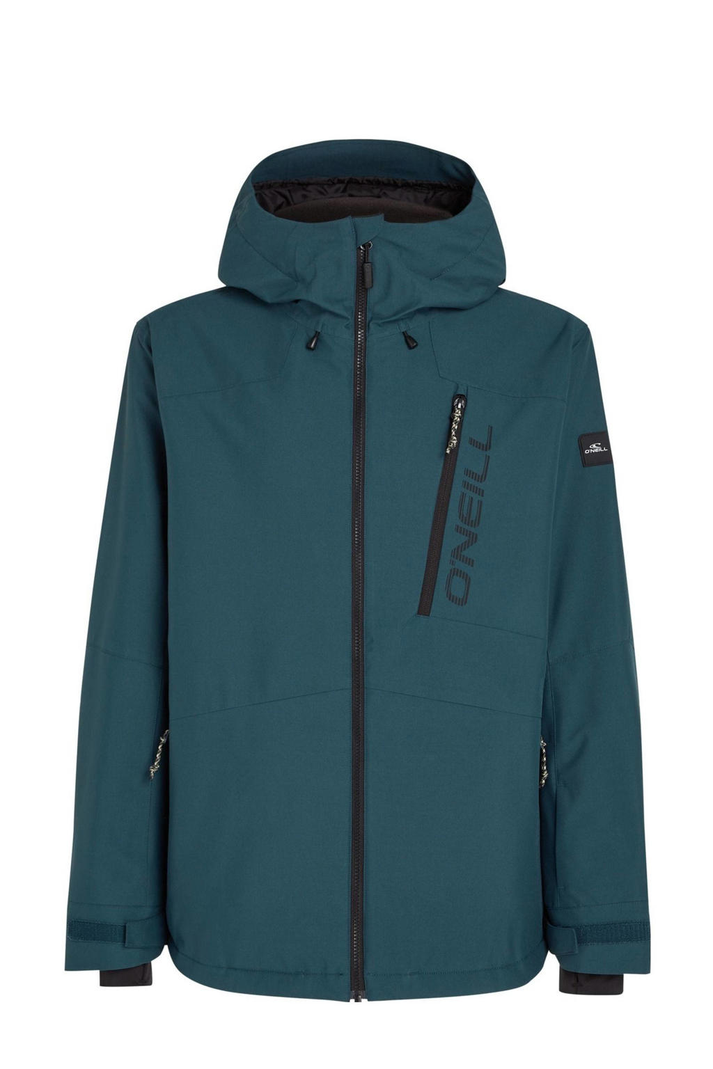 Grijsblauwe heren O'Neill ski-jack Hammer van polyester met effen, capuchon en rits wind- en waterdicht