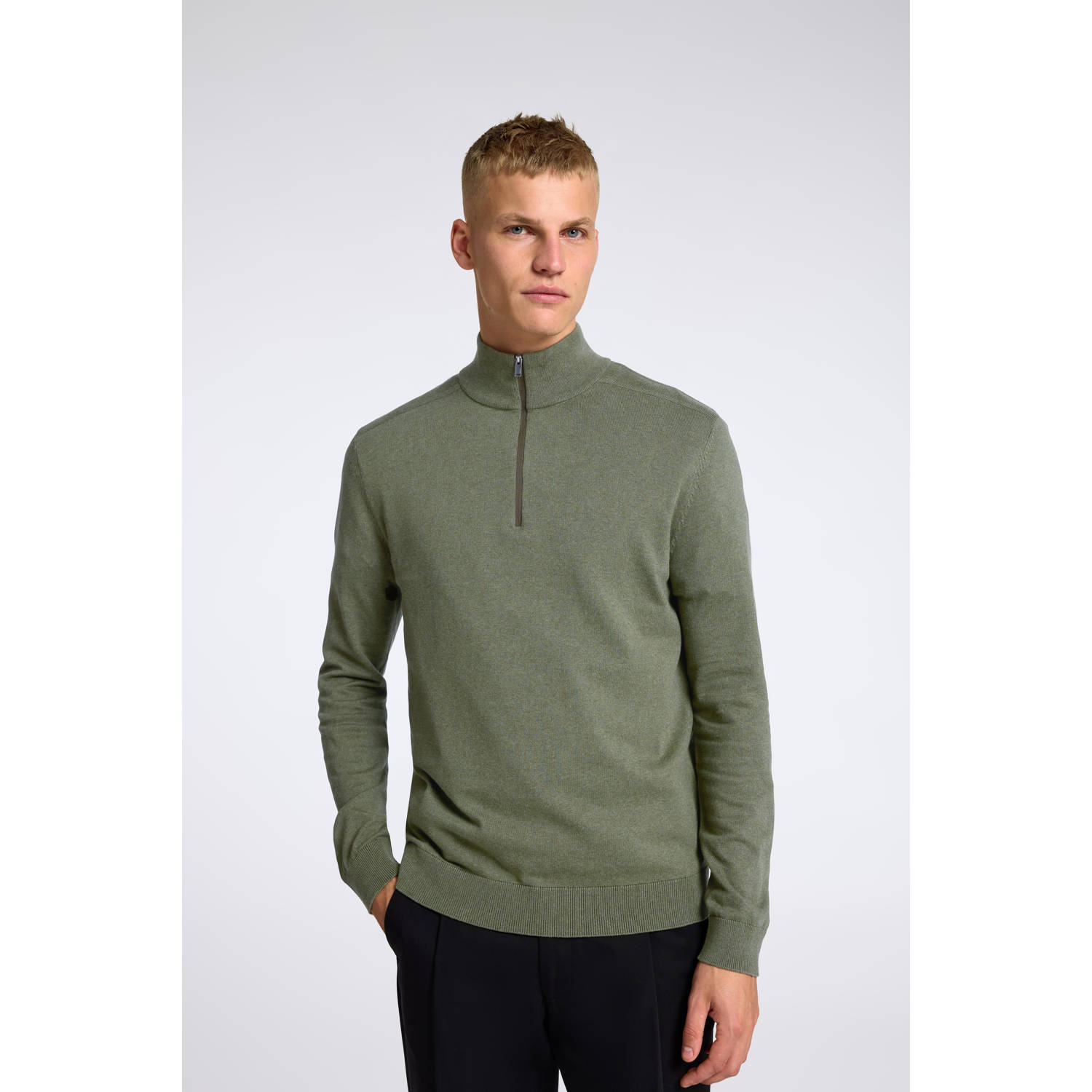 SELECTED HOMME Heren Truien & Vesten Slhberg Half Zip Cardigan Noos Groen