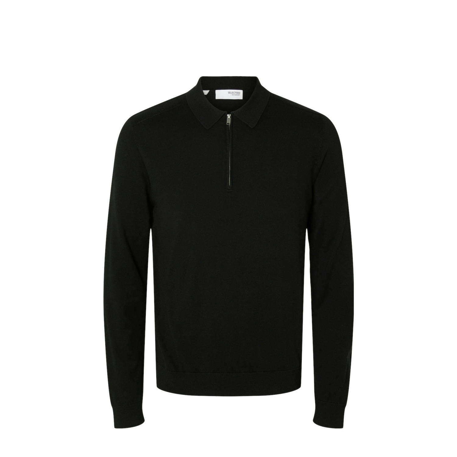 SELECTED HOMME Heren Polo's & T-shirts Slhberg Ls Half Zip Polo Zwart