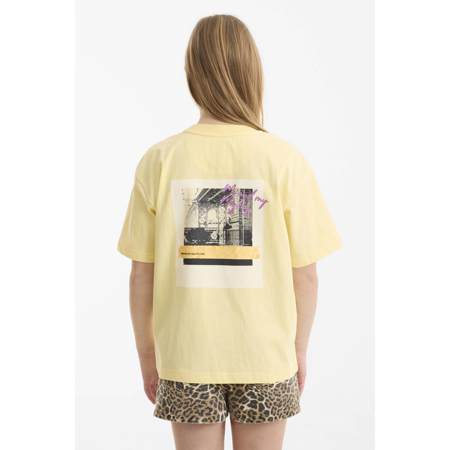 Me & My Monkey oversized T-shirt met printopdruk geel