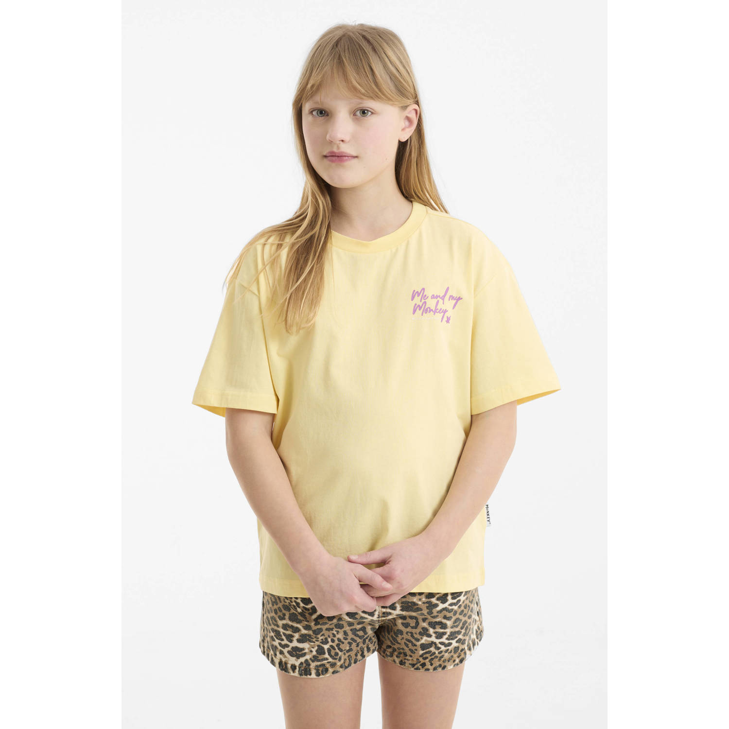 Me & My Monkey oversized T-shirt met printopdruk geel