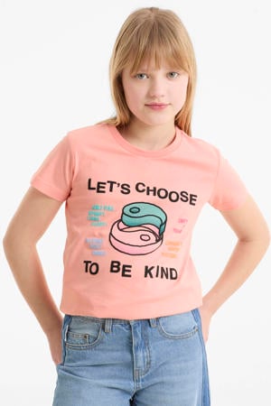T-shirt met printopdruk koraalrood