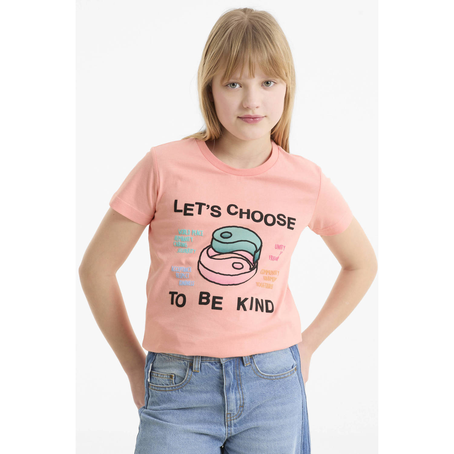 Me & My Monkey T-shirt met printopdruk koraalrood