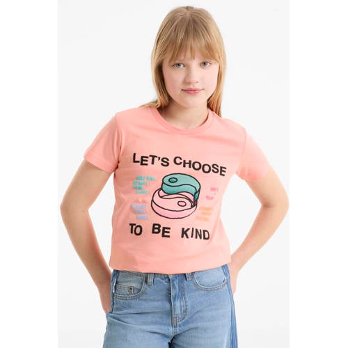 Me & My Monkey T-shirt met printopdruk koraalrood afbeelding