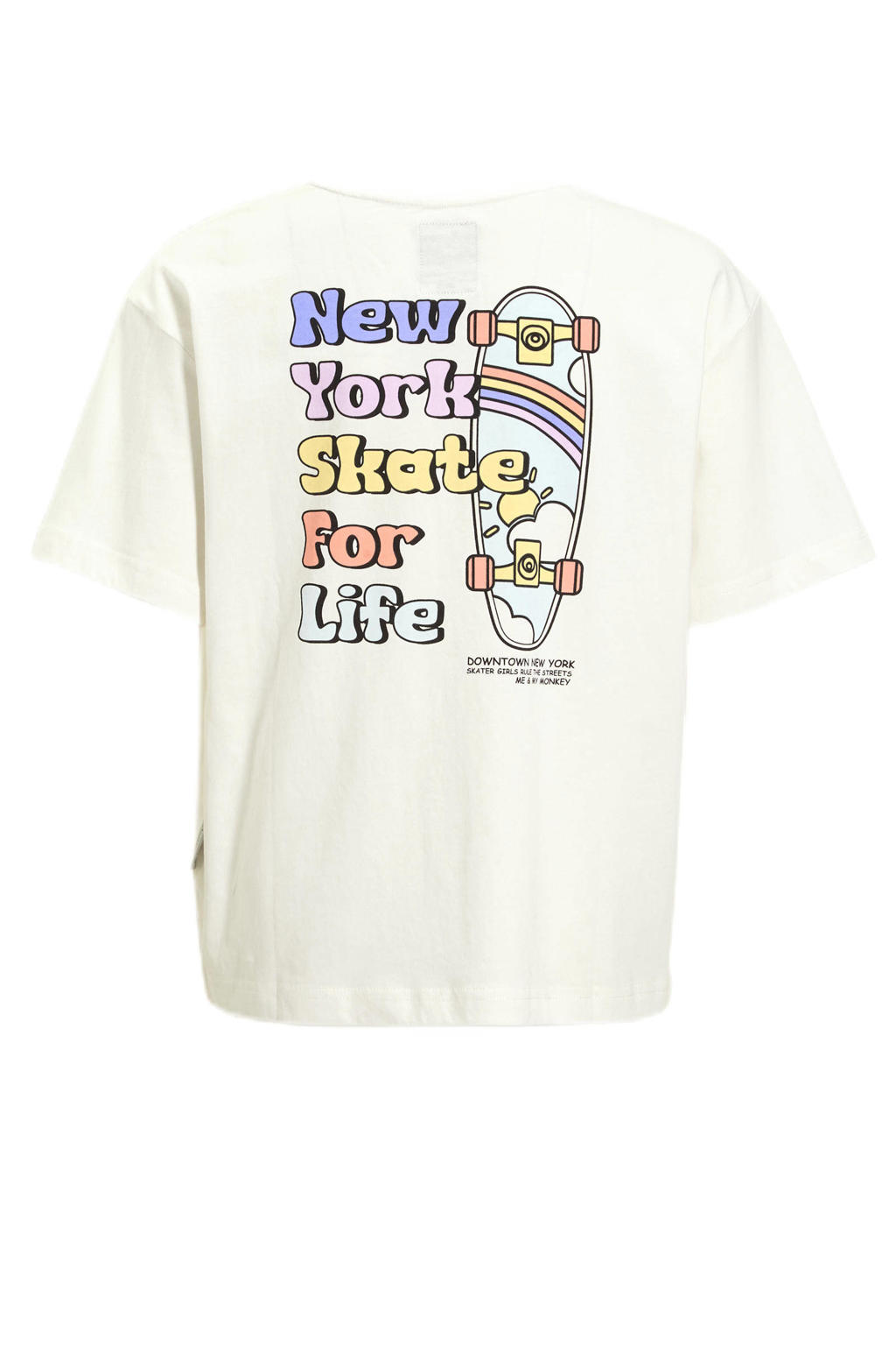 Witte meisjes Me & My Monkey oversized T-shirt van katoen met printopdruk, korte mouwen en ronde hals