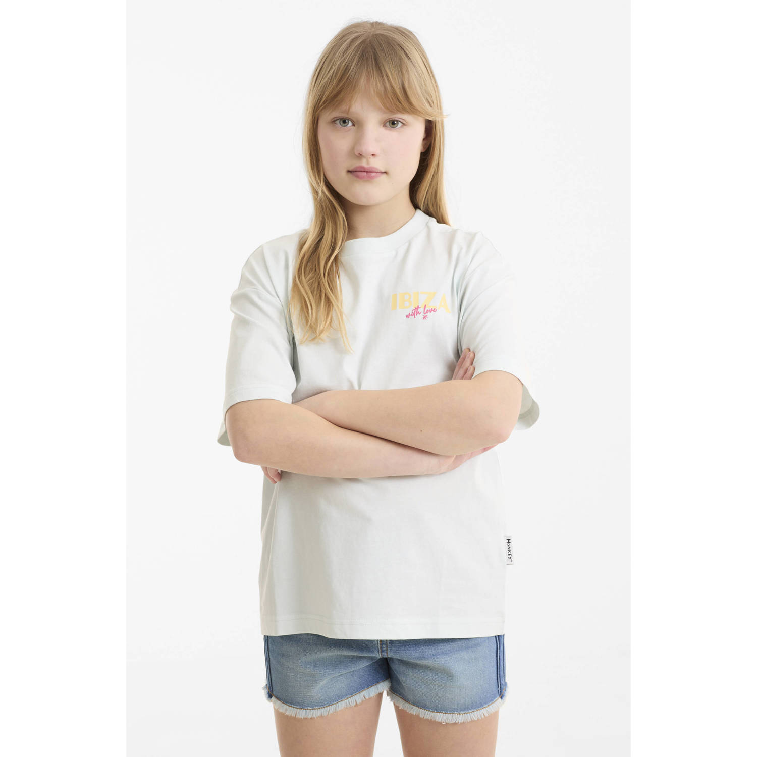 Me & My Monkey Oversized T-shirt met printopdruk lichtblauw