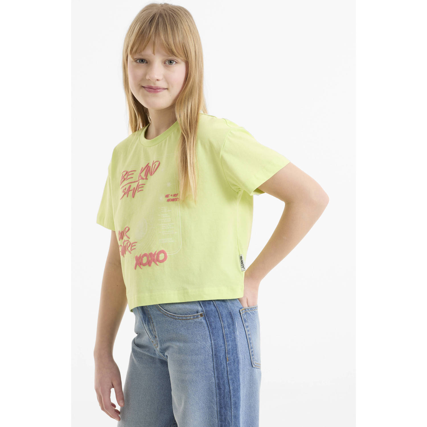 Me & My Monkey boxy T-shirt met printopdruk limegroen