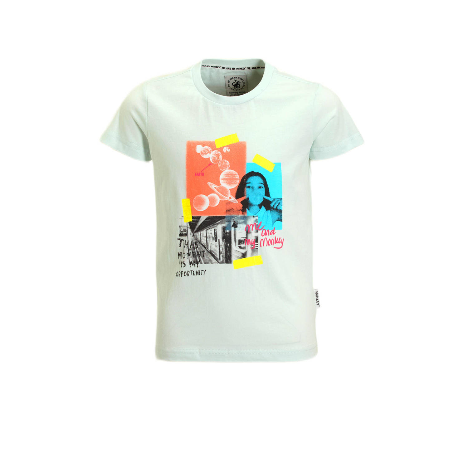 Me & My Monkey T-shirt met printopdruk lichtblauw