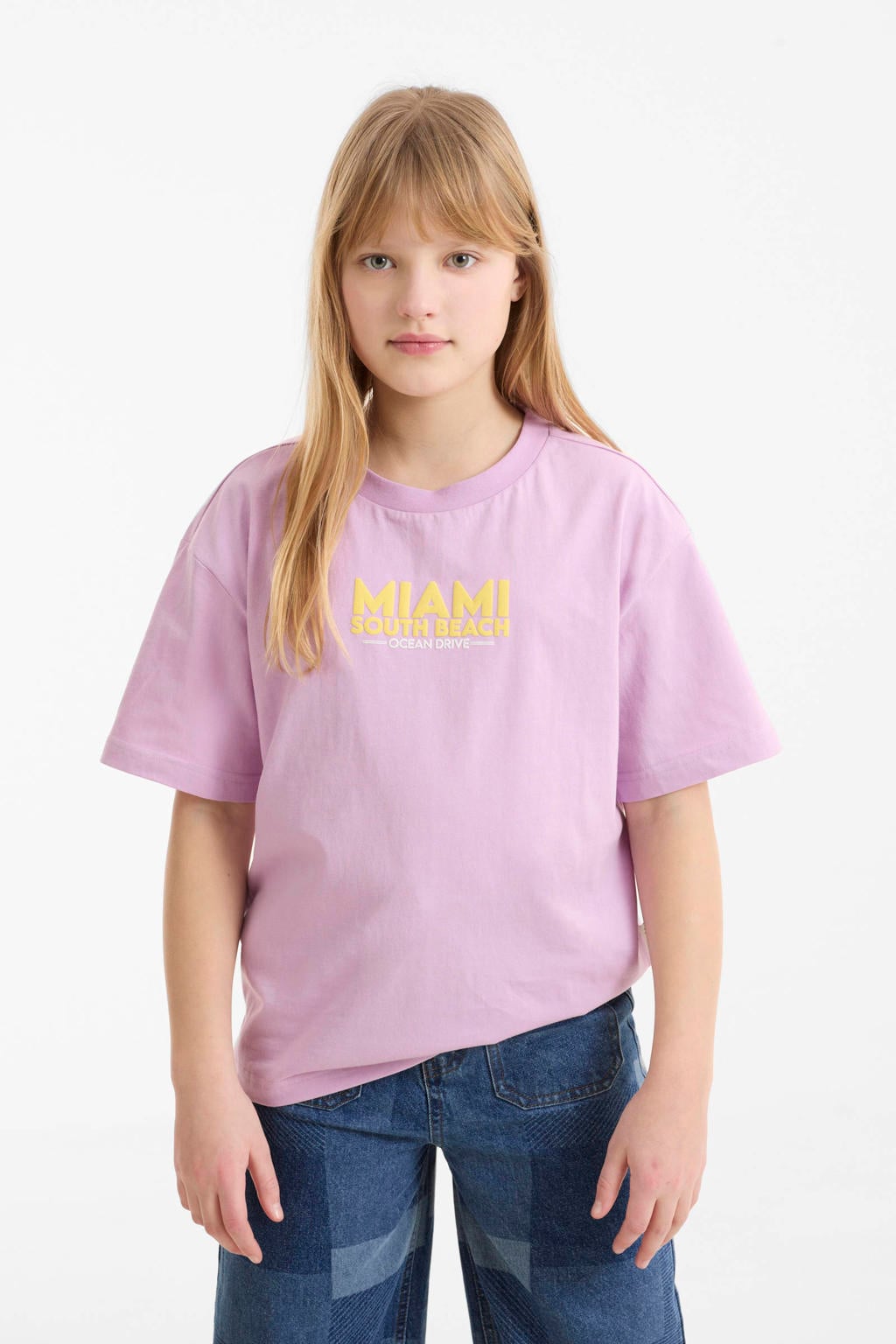 Paarse meisjes Me & My Monkey oversized T-shirt van katoen met printopdruk, korte mouwen en ronde hals