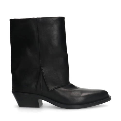Manfield leren cowboylaarzen met flap zwart afbeelding