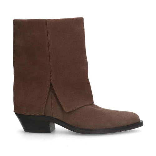 Manfield suède cowboylaarzen met flap taupe afbeelding