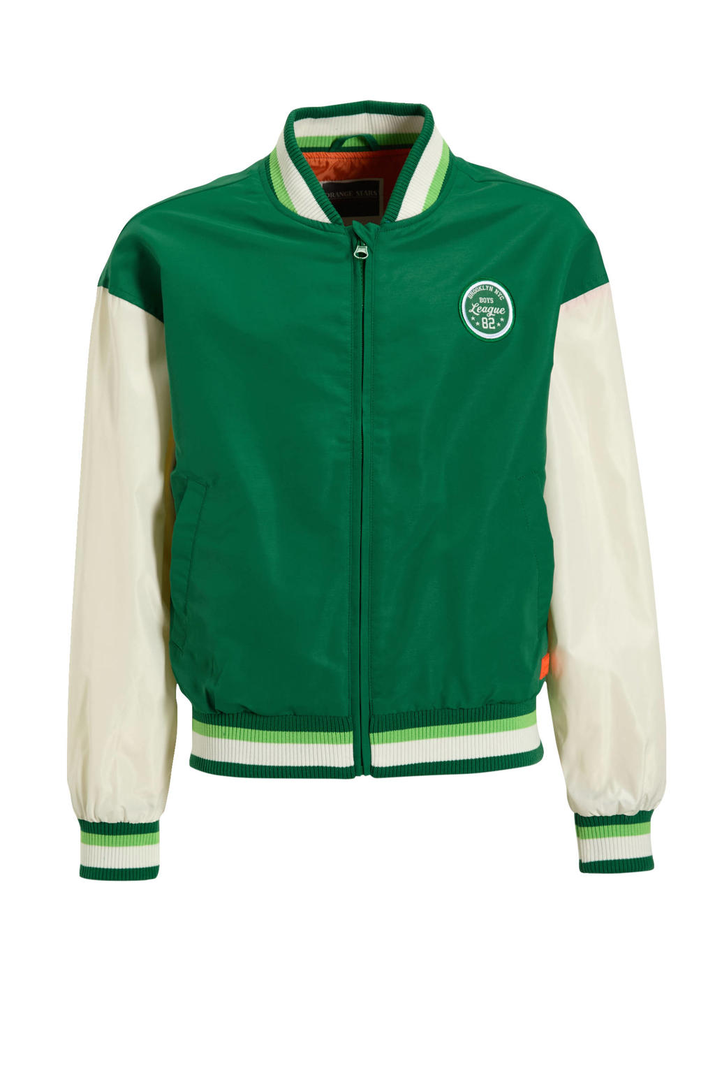 Groene jongens Orange Stars baseball jacket van polyester met lange mouwen, ronde hals en drukknoopsluiting