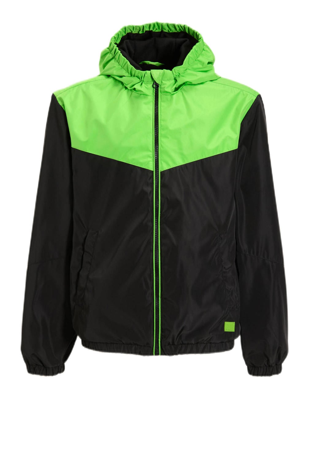 Groen, zwart en blauwe jongens Orange Stars hooded jacket van polyester met lange mouwen, capuchon en ritssluiting