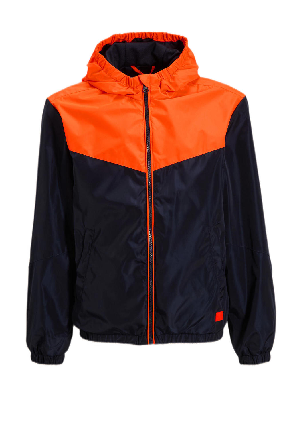 Zwart en oranje jongens Orange Stars hooded jacket van polyester met lange mouwen, capuchon en ritssluiting