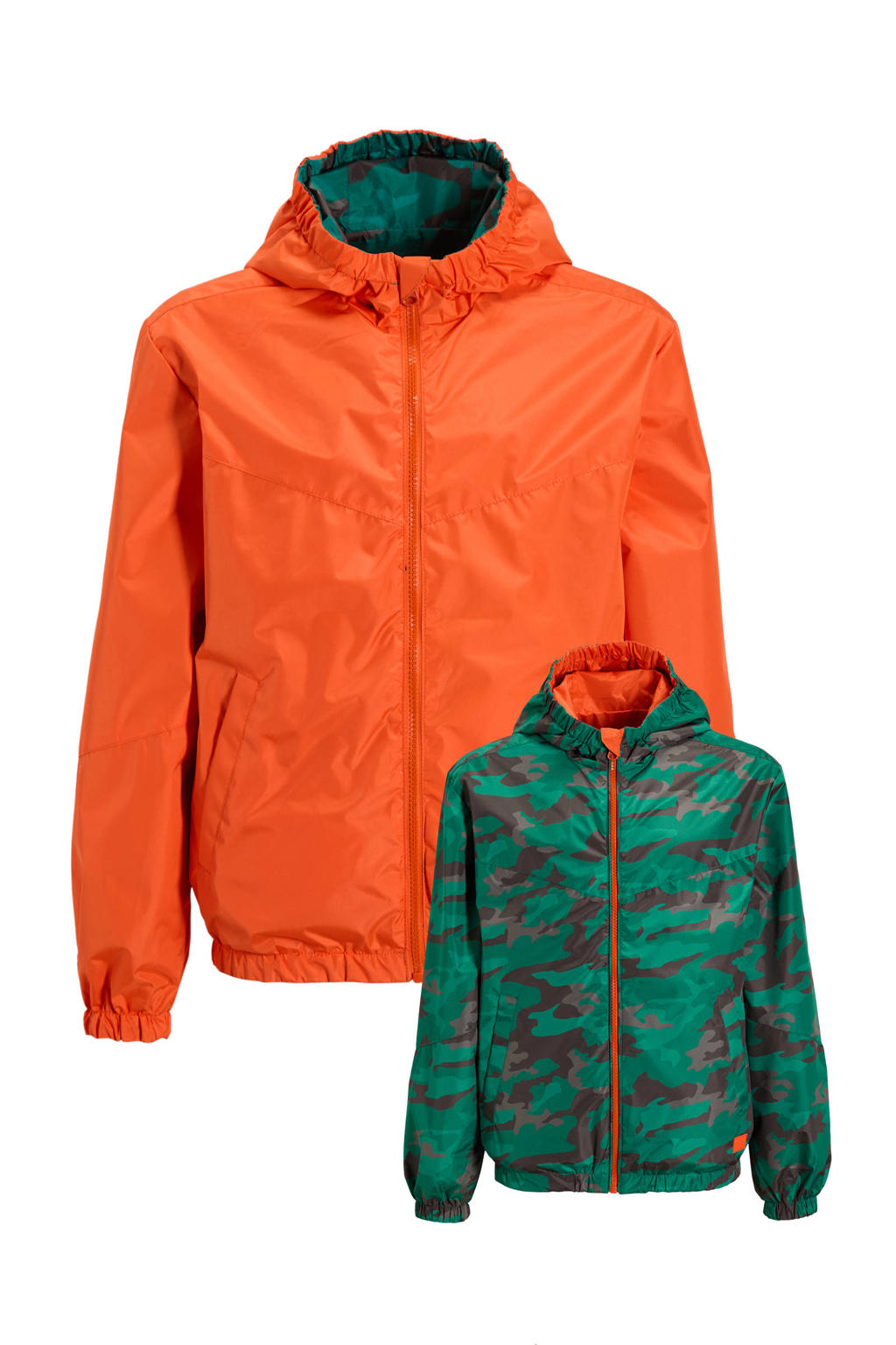 Groen en oranje jongens Orange Stars reversible jacket camo van polyester met lange mouwen en ritssluiting