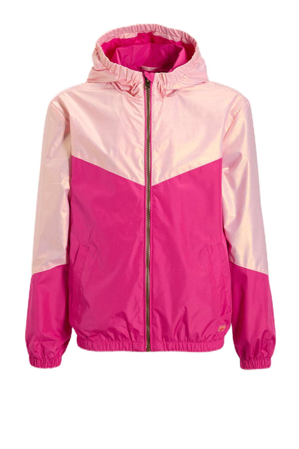 Roze meisjes Orange Stars jas van polyester met lange mouwen, capuchon en ritssluiting