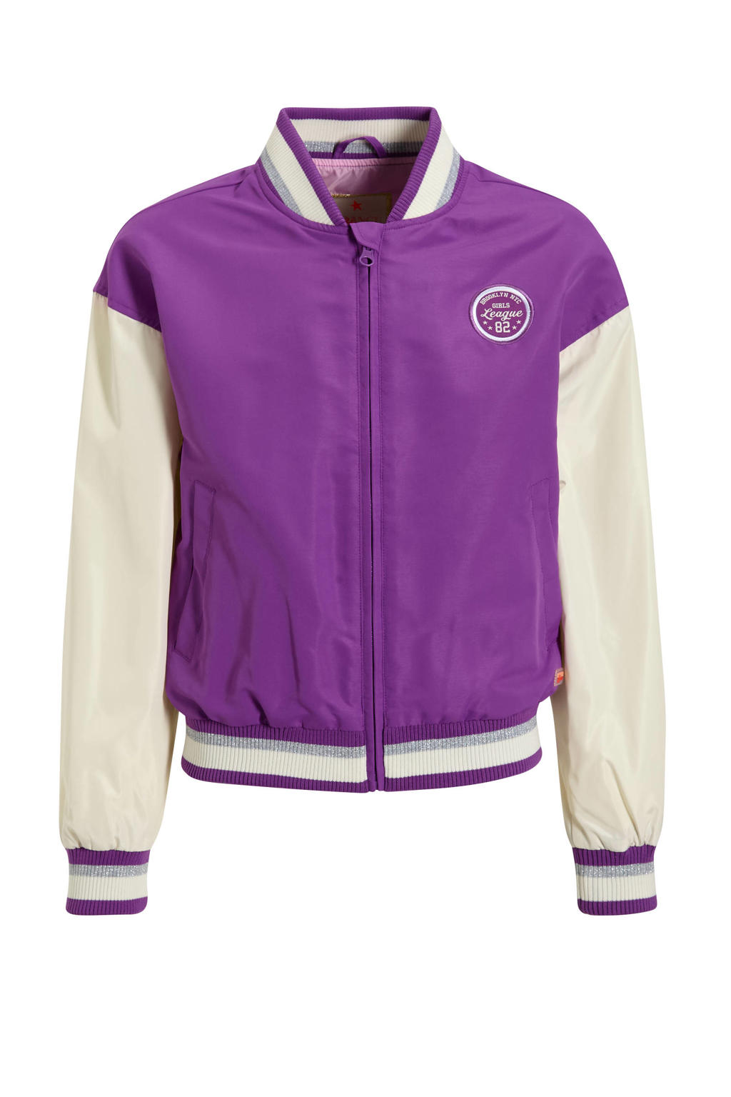 Paarse meisjes Orange Stars baseball jacket van polyester met lange mouwen, ronde hals en drukknoopsluiting