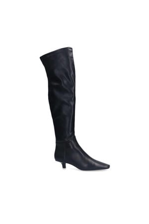 leren overknee laarzen zwart
