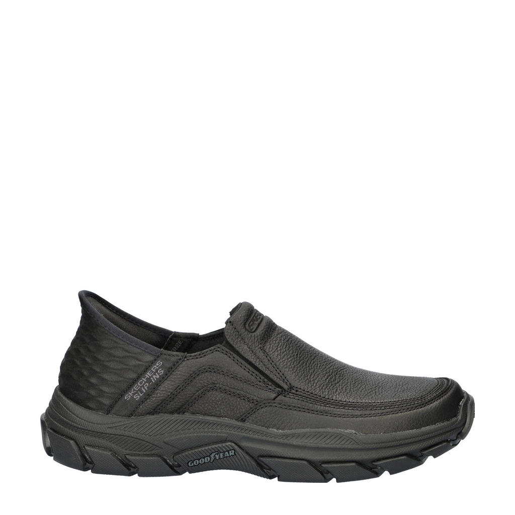 Zwarte heren Skechers Hands Free Slip-Ins Respected leren instappers