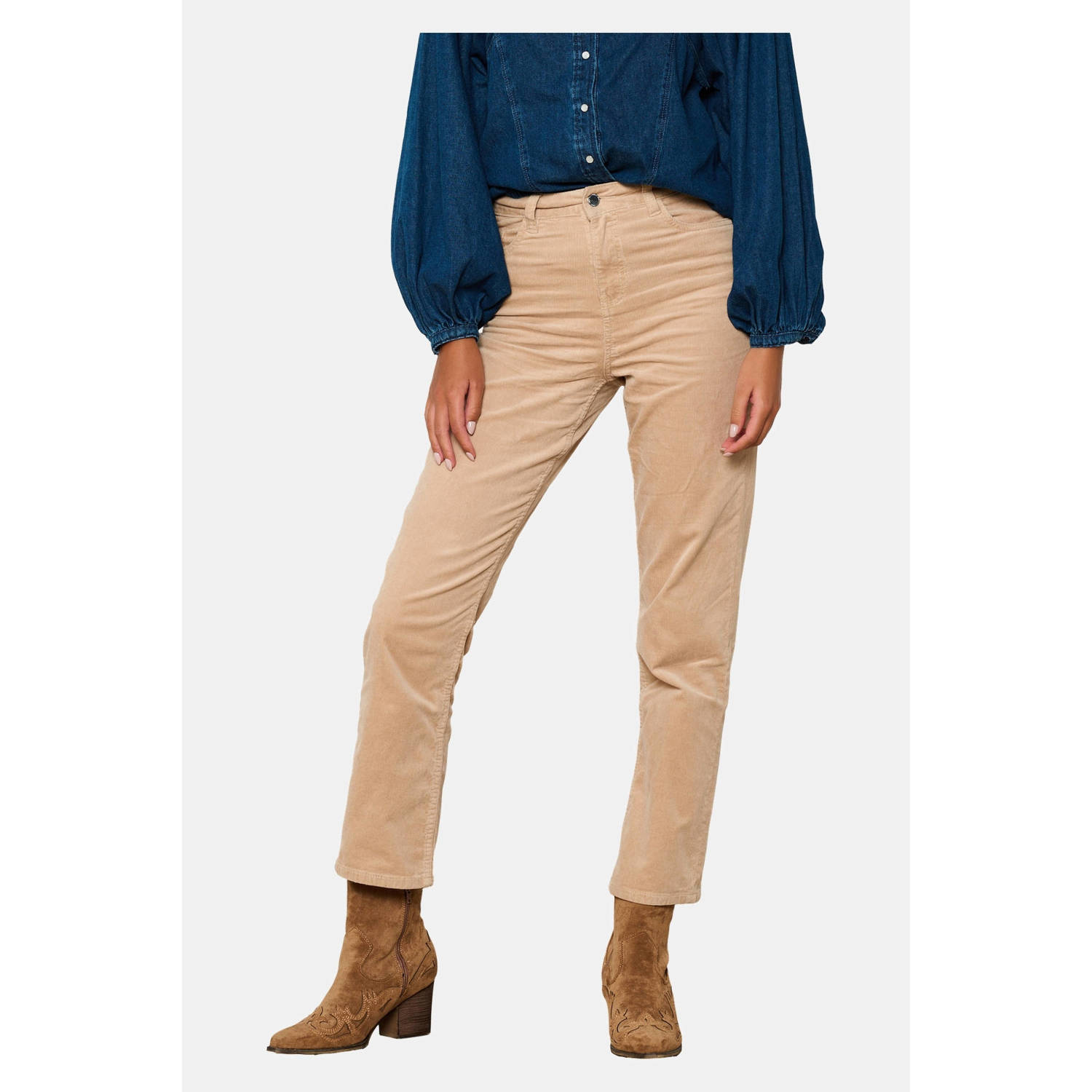 LOLALIZA high waist straight fit broek lichtbruin