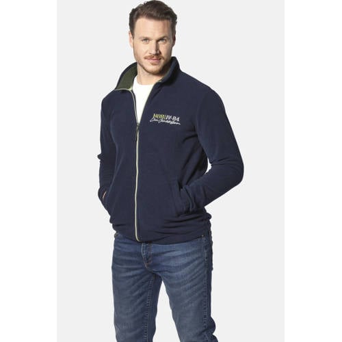 Jan Vanderstorm +FIT Collectie fleece vest TERJE Plus Size met backprint en borduursels donkerblauw afbeelding