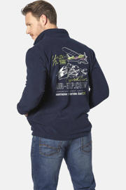 thumbnail: Jan Vanderstorm +FIT Collectie fleece vest TERJE Plus Size met backprint en borduursels donkerblauw