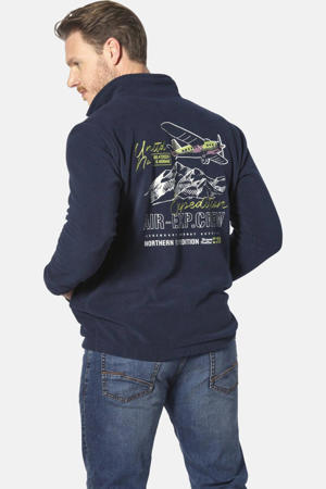 +FIT Collectie fleece vest TERJE Plus Size met backprint en borduursels donkerblauw
