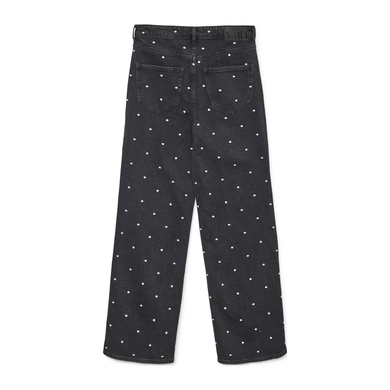 VERO MODA high waist wide leg jeans VMTESSA met stippen en borduursels black denim