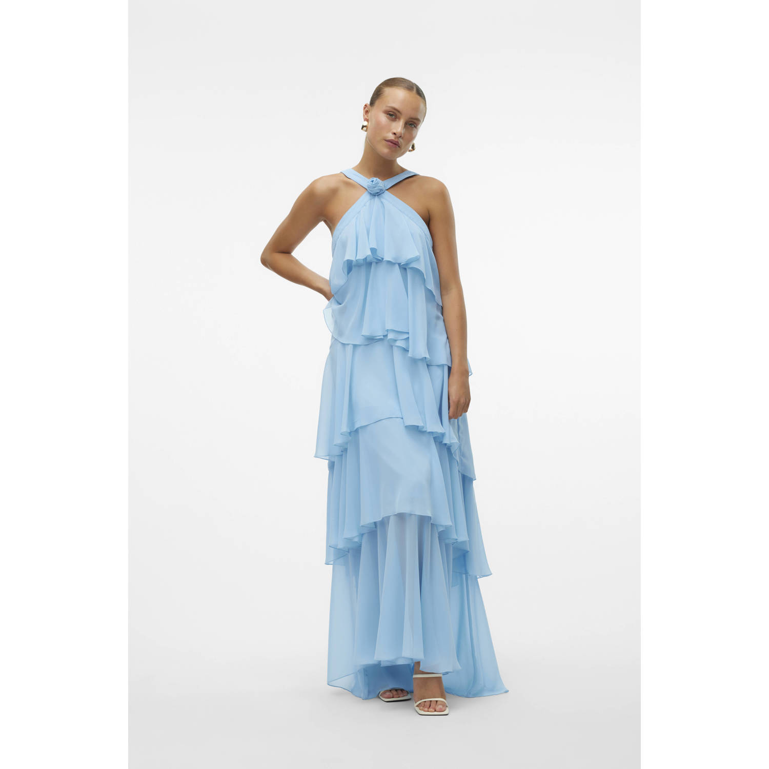 VERO MODA halter maxi jurk VMFELICIA lichtblauw