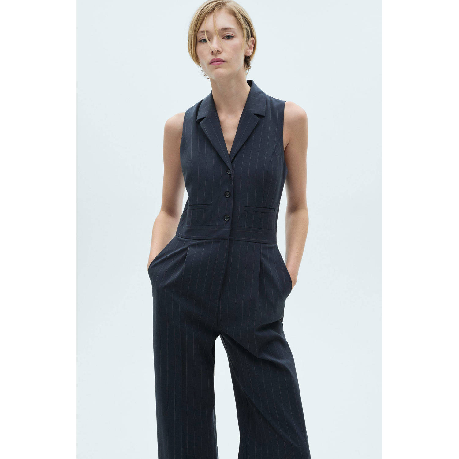 Mango gestreepte jumpsuit marine